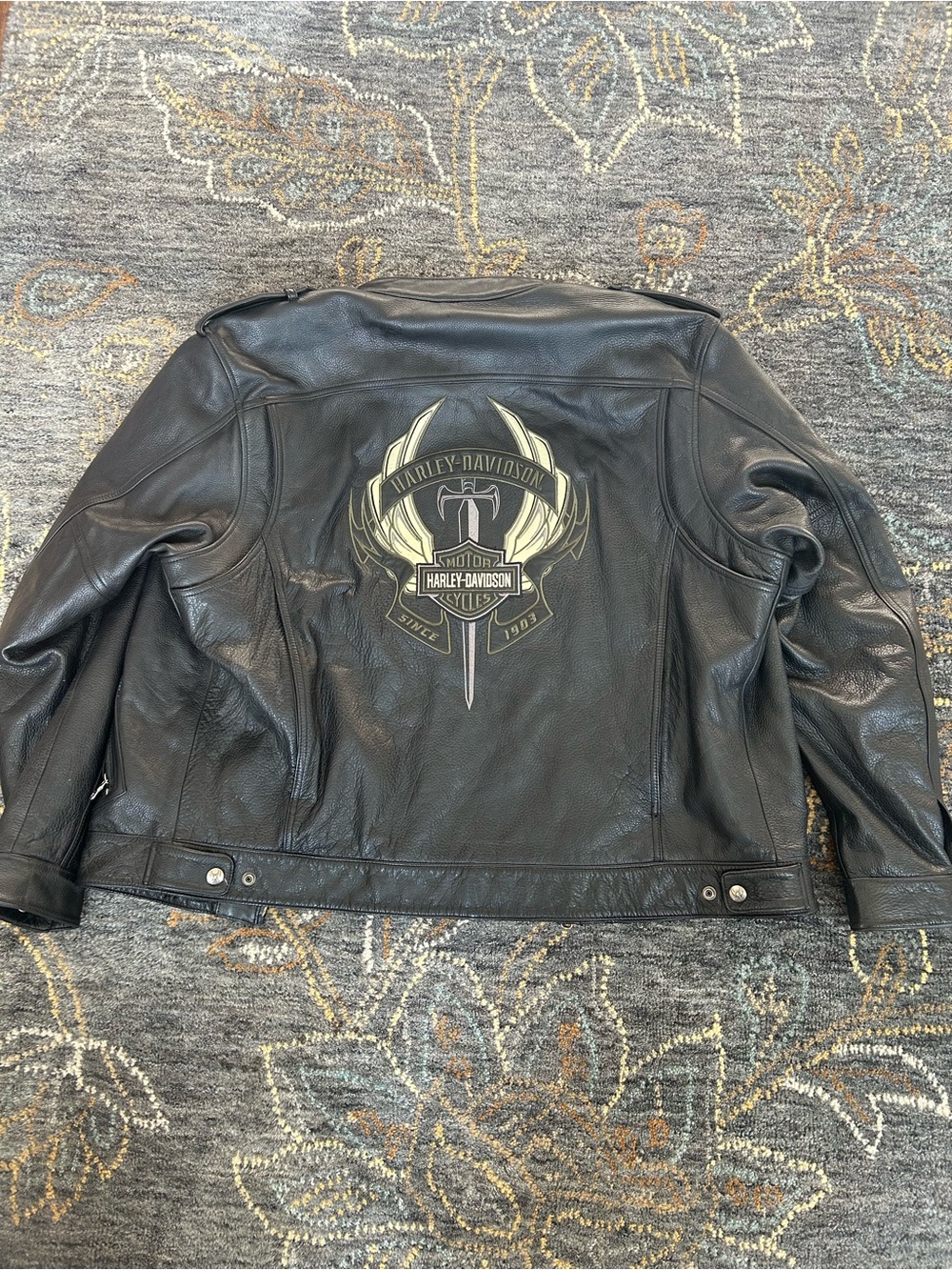 Harley-Davidson Genuine Leather Jacket with Gold Crest + Removable Hooded Liner